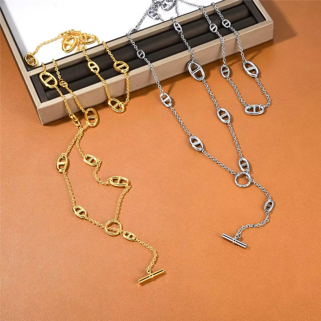 85cm Titanium Steel Pig Nose Long Necklace