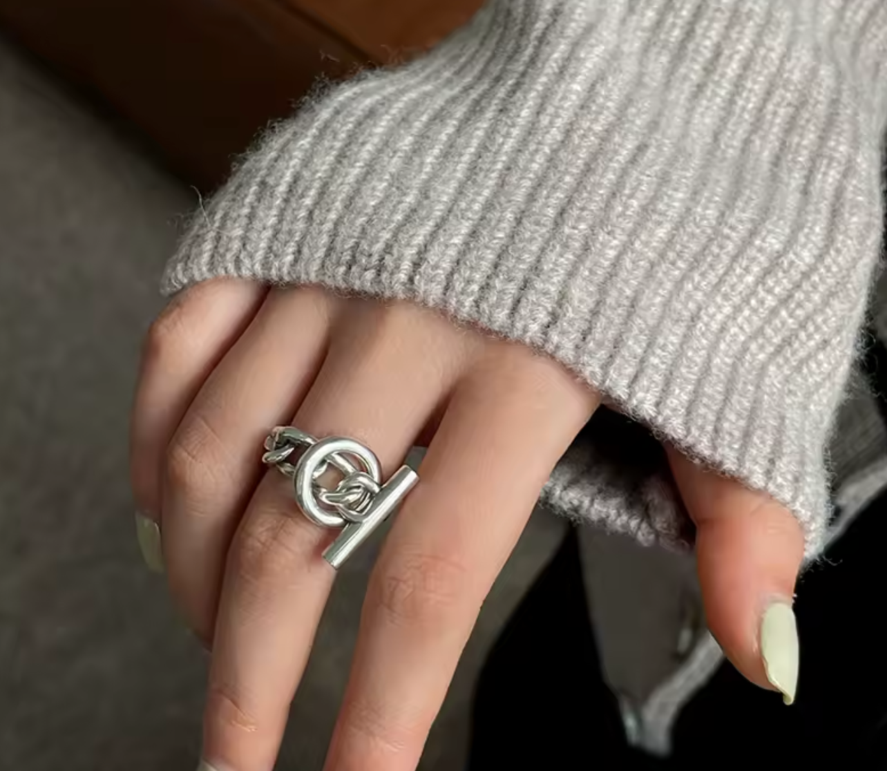 OT Buckle Punk Style Silver Ring