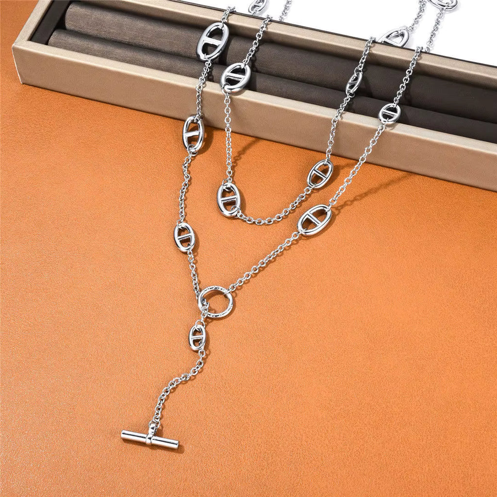 85cm Titanium Steel Pig Nose Long Necklace
