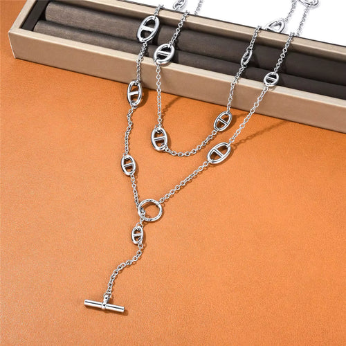 85cm Titanium Steel Pig Nose Long Necklace