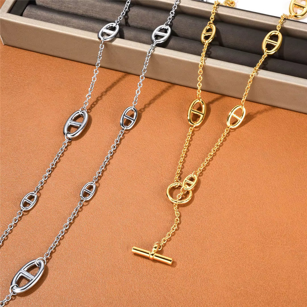 85cm Titanium Steel Pig Nose Long Necklace