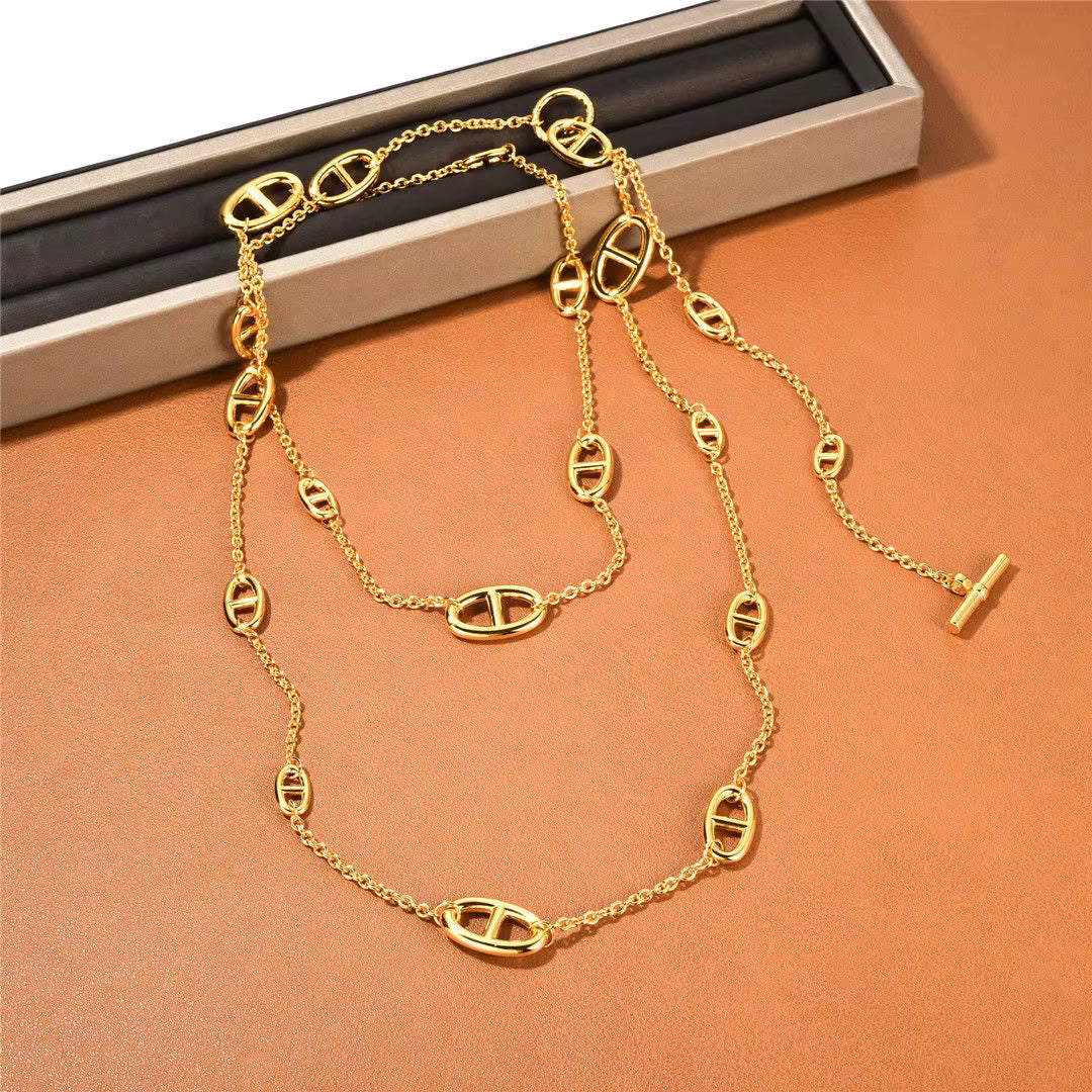 85cm Titanium Steel Pig Nose Long Necklace