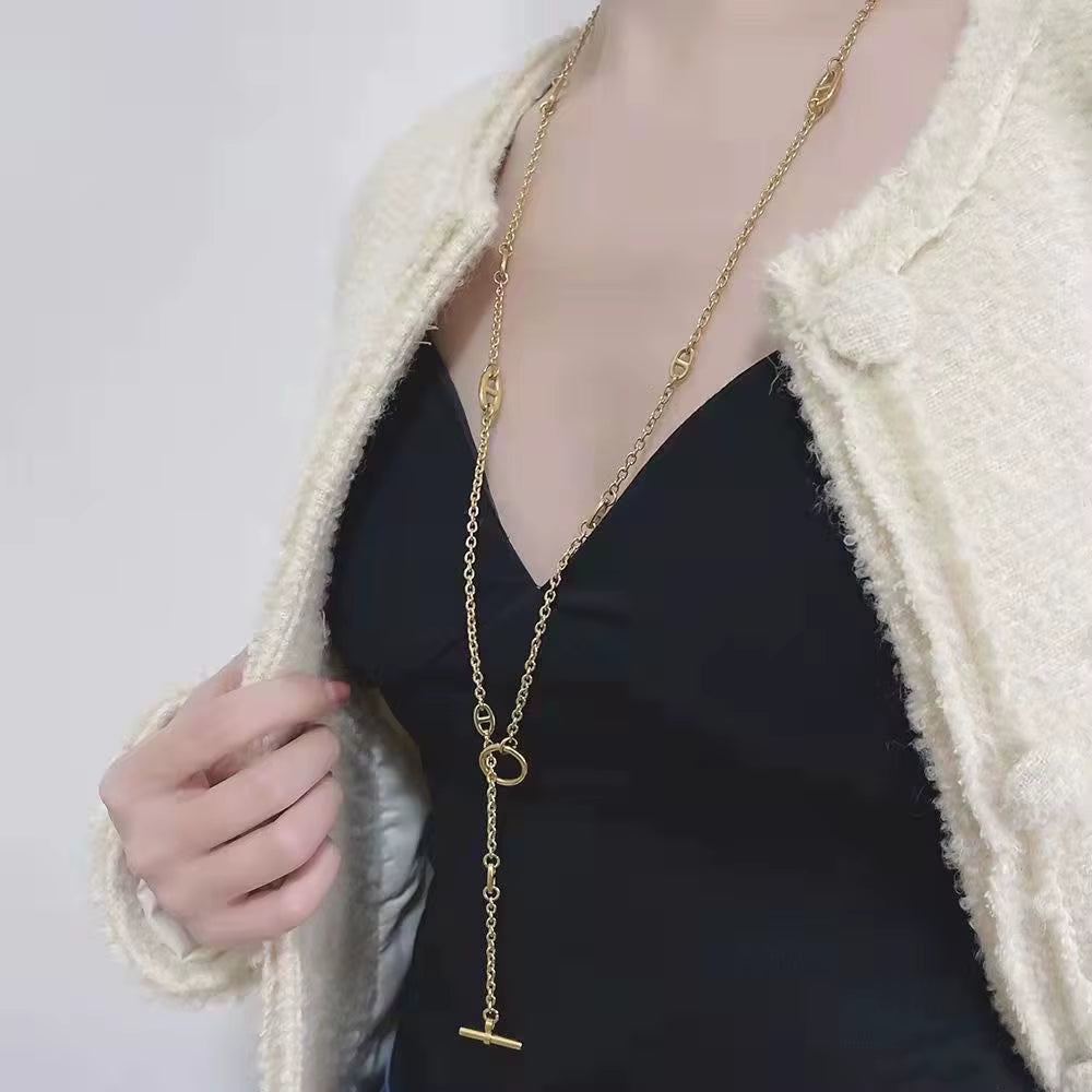 85cm Titanium Steel Pig Nose Long Necklace