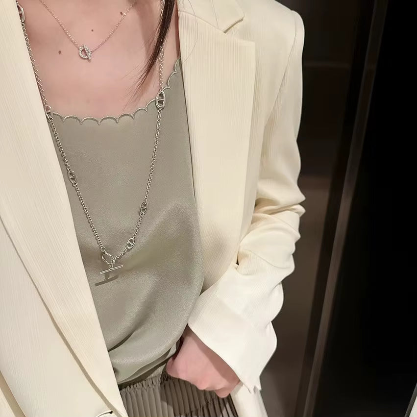 85cm Titanium Steel Pig Nose Long Necklace