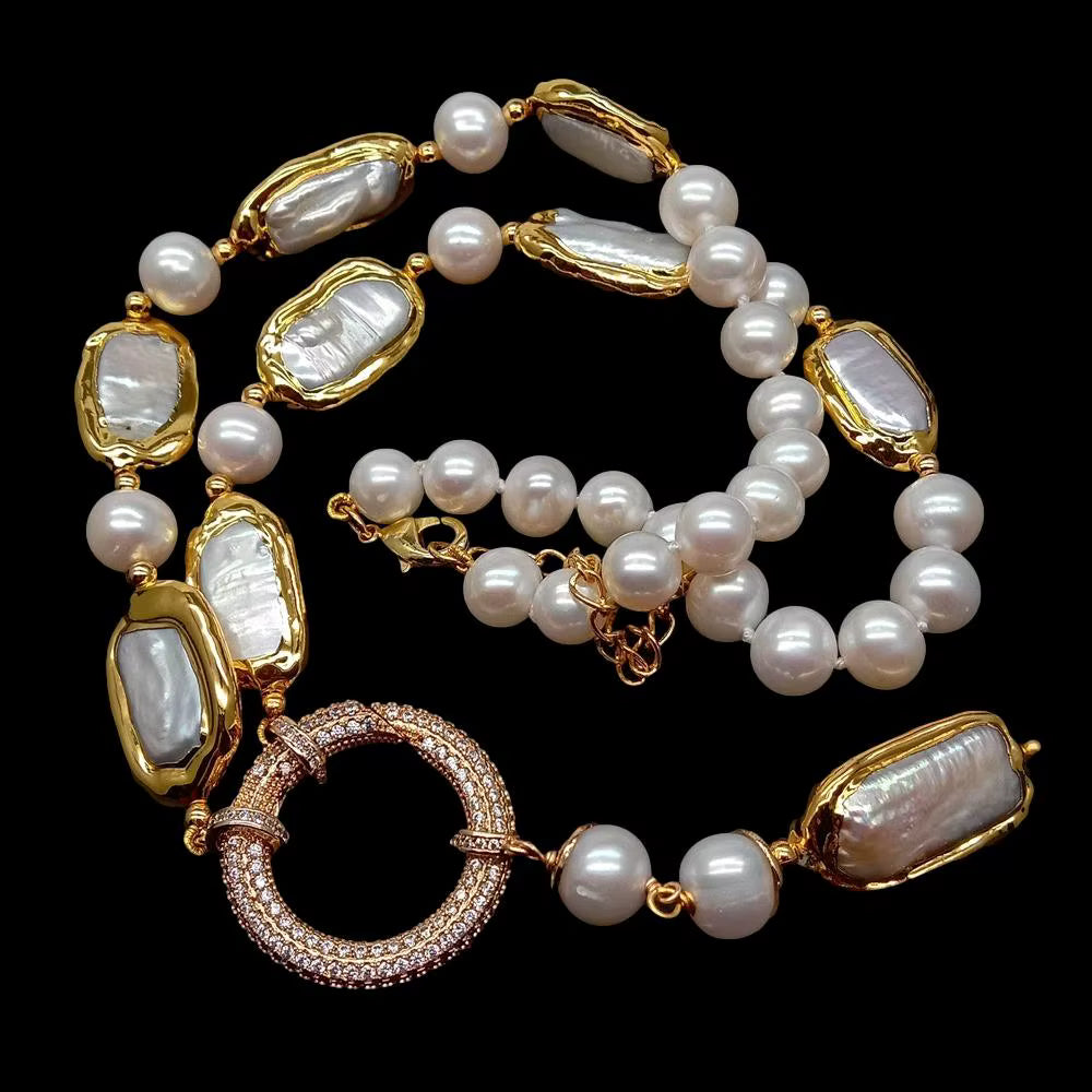 Biwa & Round Freshwater Pearl Y-Drop Necklace 18.5