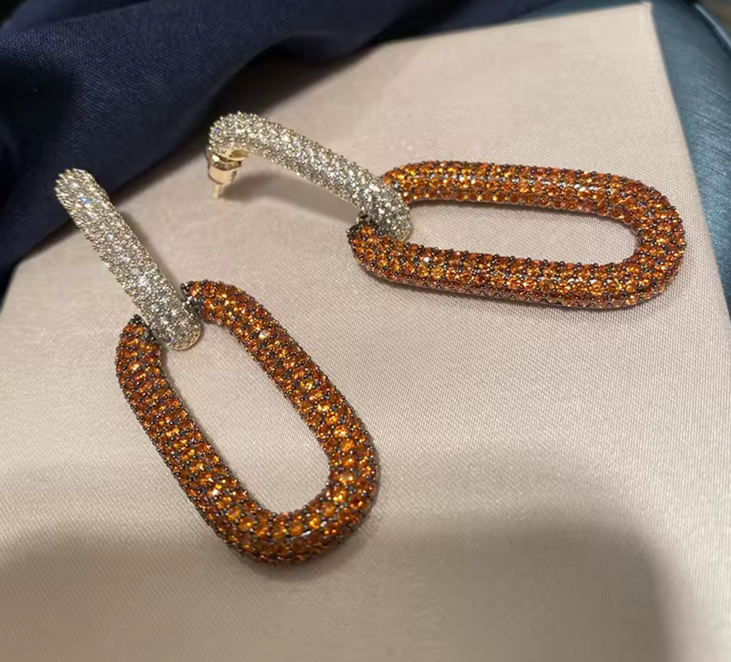 Orange Cubic Zirconia Drop Earrings