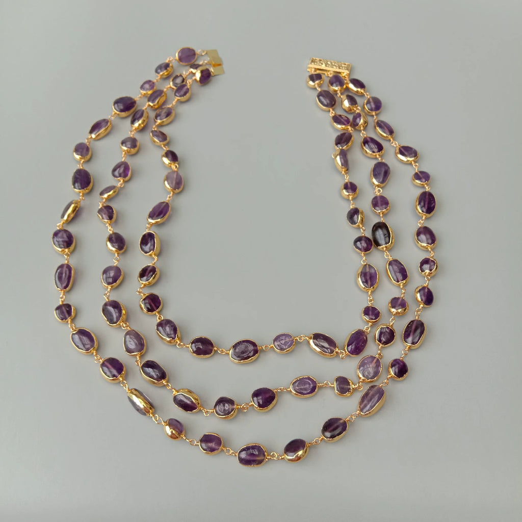 3-Strand Natural Amethyst Necklace 18”