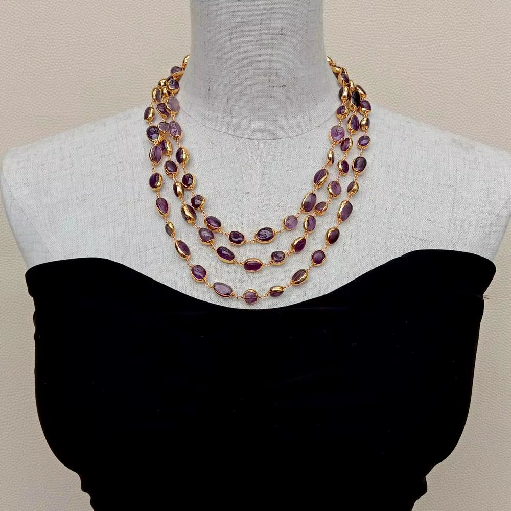 3-Strand Natural Amethyst Necklace 18”