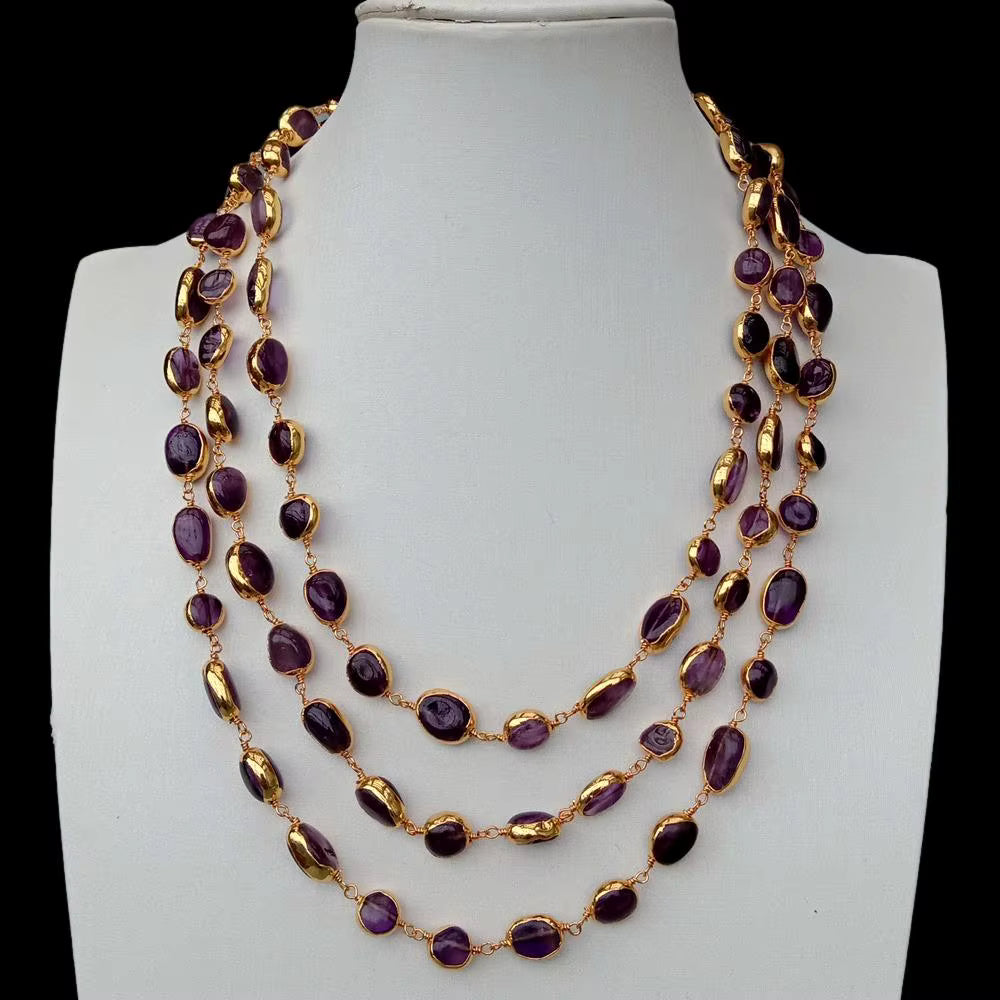 3-Strand Natural Amethyst Necklace 18”