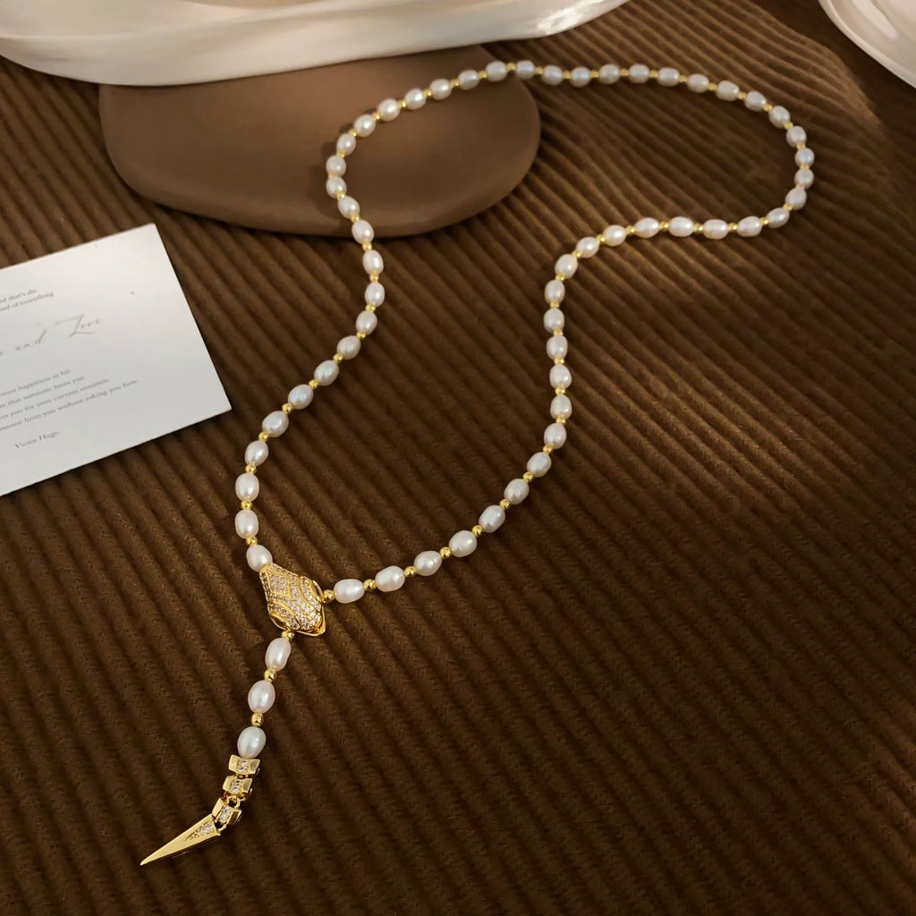 14K Gold Filled Snake Necklace with Freshwater Pearl