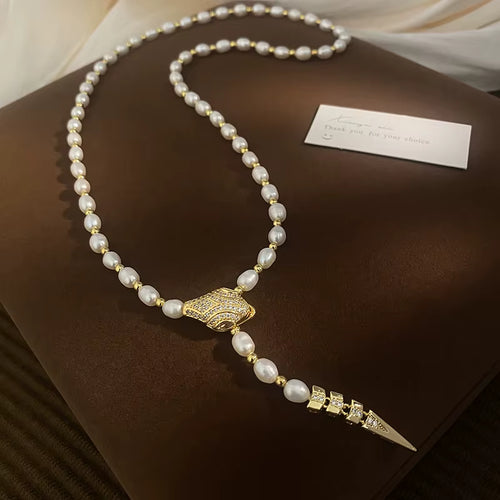 14K Gold Filled Snake Necklace with Freshwater Pearl