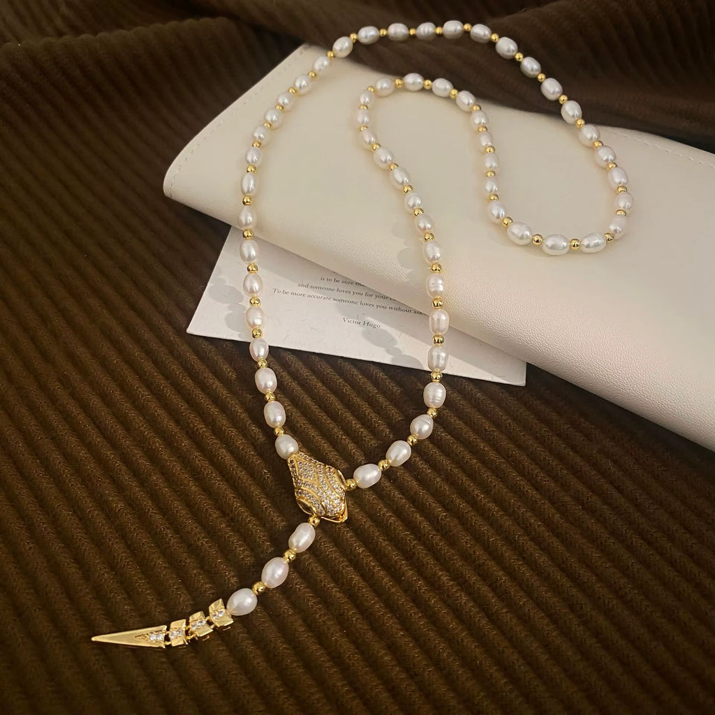 14K Gold Filled Snake Necklace with Freshwater Pearl
