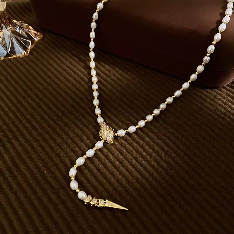 14K Gold Filled Snake Necklace with Freshwater Pearl