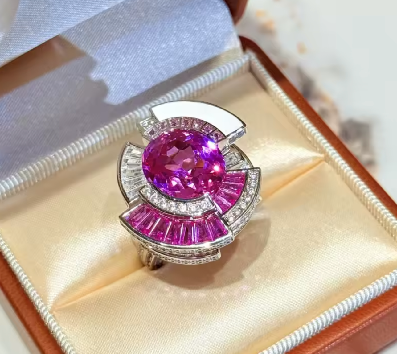 Pink Pitaya Disc 925 Sterling Silver Ring