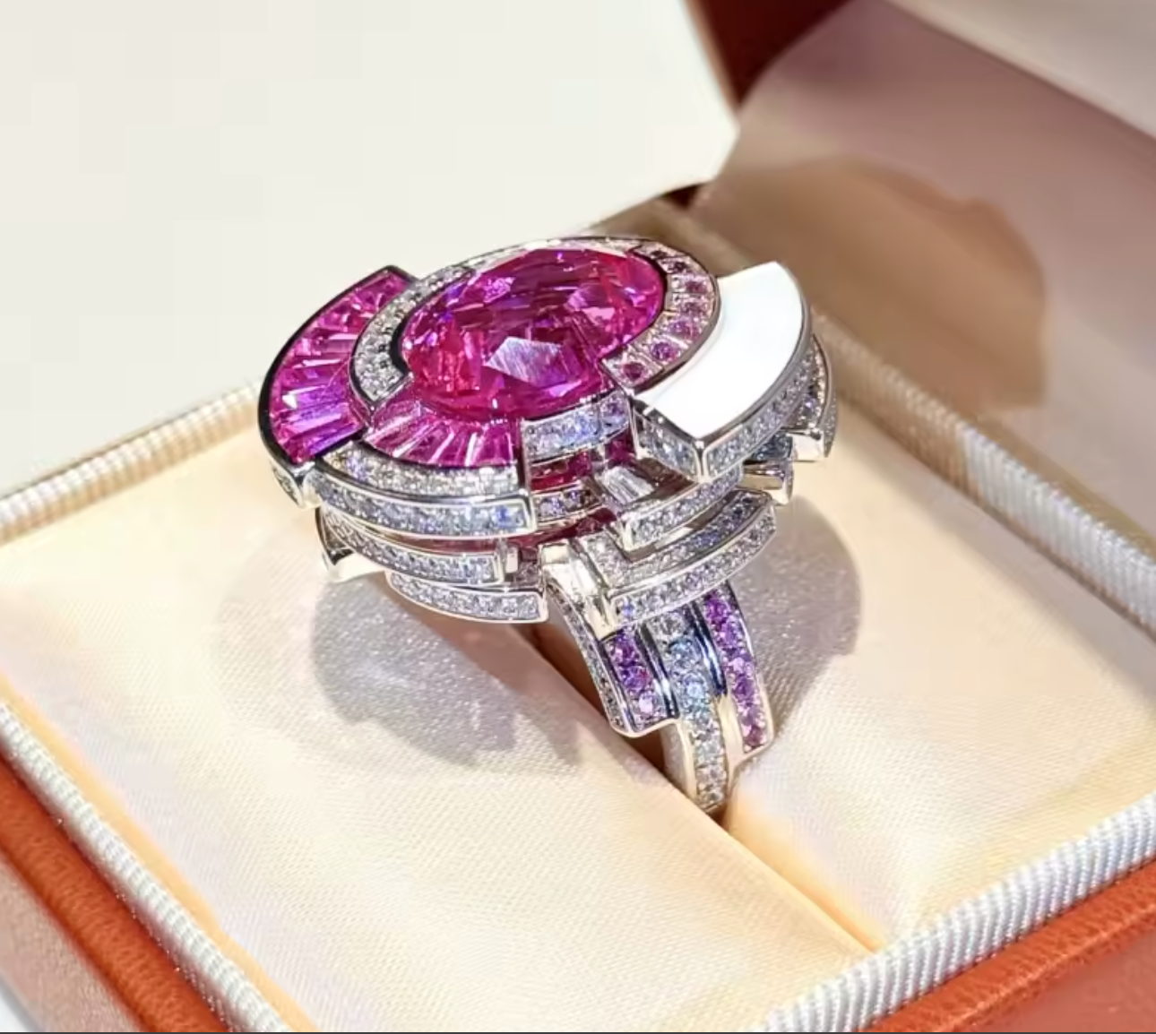 Pink Pitaya Disc 925 Sterling Silver Ring