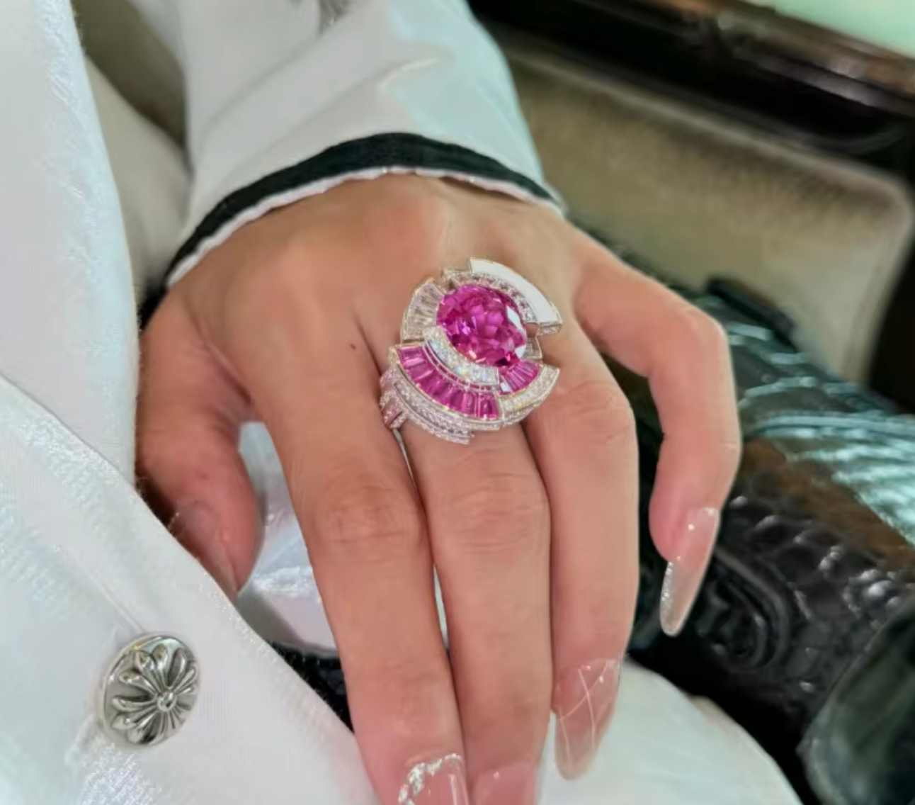 Pink Pitaya Disc 925 Sterling Silver Ring