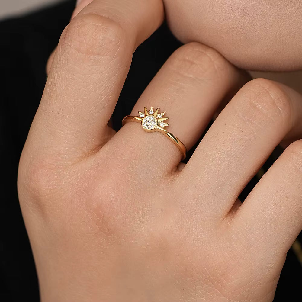 925 Sterling Silver Sun and Moon Couple Ring Set